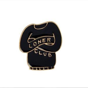Black Enamel Sweater Loner Club Gold Pin NEW